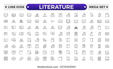 Literature outline icon collection. Set of vector line icons of education for modern concepts, web, and apps. Set of flat signs and symbols for web and apps.
