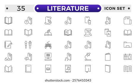 Literature outline icon collection. Set of vector line icons of education for modern concepts, web, and apps. Set of flat signs and symbols for web and apps.
