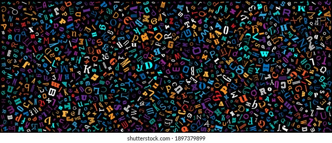 Literature and poetry decorative black background with texture from rainbow letters