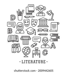 conjunto de iconos del círculo de la escuela de literatura