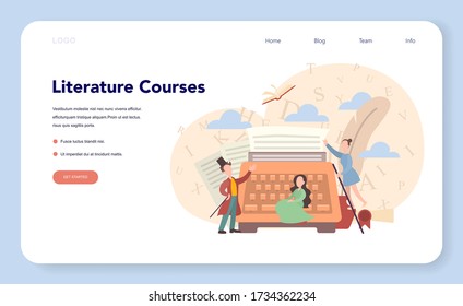 Literature school subject course web banner or landing page. Idea of education and knowledge. Study ancient writer and modern novel. Vector illustration in flat style