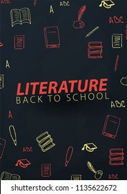 Literature School subject with hand-draw doodles. Education banner. Vector illustration