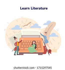 Literature school subject. Idea of education and knowledge. Study ancient writer and modern novel. Vector illustration in flat style