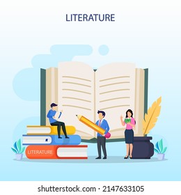 Literature school subject. Literary and poetry work. Idea of education and knowledge. Vector
