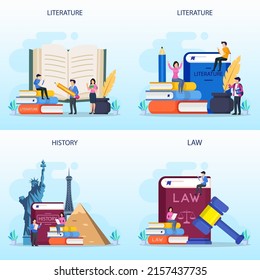 Literature school subject. Literary and poetry work. Idea of education and knowledge. Vector