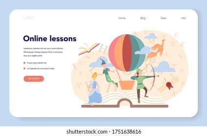 Literature school subject online lesson web banner or landing page. Idea of education and knowledge. Study ancient writer and modern novel. Vector illustration in flat style