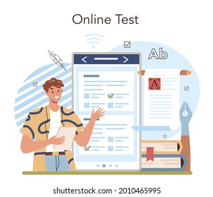 Literature School Subject Online Service Or Platform. Study Ancient Writer And Modern Novel. Literary Academic Course. Online Test. Vector Illustration