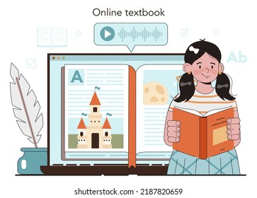 Literature school subject online service or platform. Study ancient writer and modern novel. Literary academic course. Online textbook. Flat vector illustration