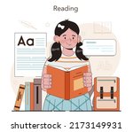 Literature school subject. Study ancient writer and modern novel. Prose and poetry work lesson. Literary academic course. Idea of education and knowledge. Vector illustration
