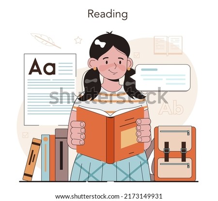 Literature school subject. Study ancient writer and modern novel. Prose and poetry work lesson. Literary academic course. Idea of education and knowledge. Vector illustration