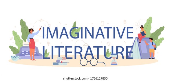 Literature school subject typographic header concept. Webinar, course and lesson. Idea of education and knowledge. Study ancient writer and modern novel. Vector illustration in flat style