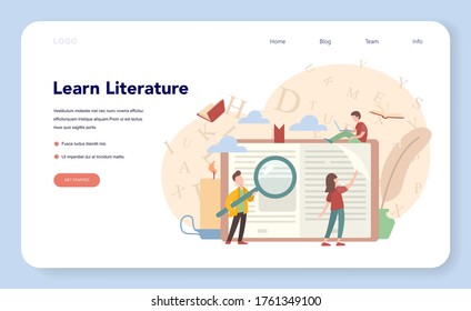 Literature school subject web banner or landing page. Idea of education and knowledge. Study ancient writer and modern novel. Vector illustration in flat style