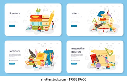 Literature school subject web banner or landing page set. Study ancient