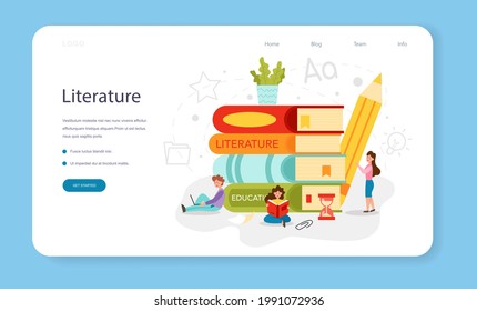 Literature school subject web banner or landing page. Study ancient and modern novel writers. Literary and poetry work. Idea of education and knowledge. Vector illustration in flat style