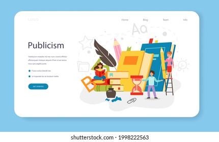 Literature school subject web banner or landing page. Study ancient and modern novel writers. Literary and poetry work. Idea of education and knowledge. Vector illustration in flat style