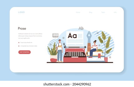 Literature school subject web banner or landing page. Study ancient writer and modern novel. Prose and poetry work. Literary academic course. Idea of education and knowledge. Vector illustration