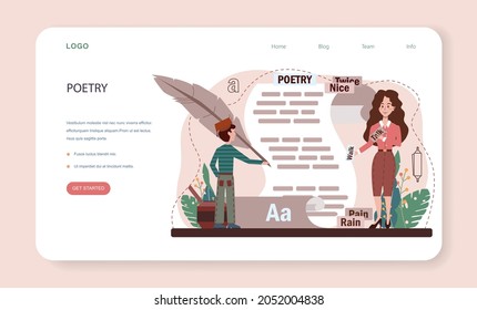 Literature school subject web banner or landing page. Study ancient writer and modern novel. Prose and poetry work. Literary academic course. Idea of education and knowledge. Vector illustration