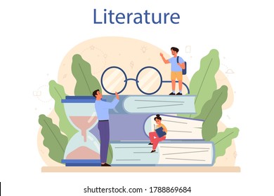 Literature school subject. Webinar, course and lesson. Idea of education and knowledge. Study ancient writer and modern novel. Vector illustration in flat style