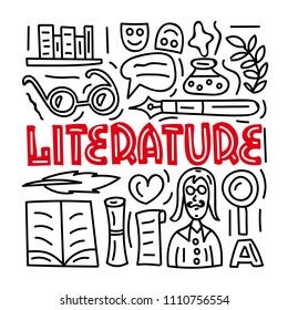 Literature. Subject concept.Lettering card. Vector illustration