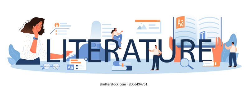 Literature typographic header. Professional journalist making review and ranking piece of art. Specialist making an opinion on creative works. Flat vector illustration