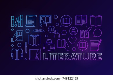 Literature vector colorful illustration made with book and education outline icons on dark background