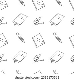 Literature. Vector seamless pattern in doodle style. Isolated, on a white background.
