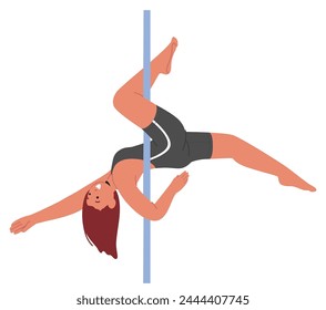Lithe, Graceful Pole Dancer Female Character Exudes Sensuality With Fluid Movements, Adorned In Vibrant Attire, Captivating Her Audience With Grace And Allure. Cartoon People Vector Illustration