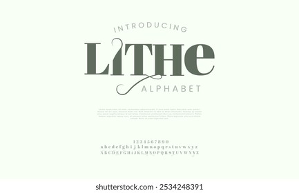 Lithe tipografia beleza moda elegante minimalista serif italic fontes decorativos casamento vintage retro logos. Logotipo de fonte de luxo mínimo alfabeto. Ilustração vetorial