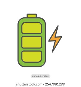 Lithium battery green color icon, electric vehicle, environment, nature symbol on white background - vector illustration