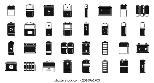 Los iconos de la batería de litio establecen un vector simple. recarga alakalina. Celda de electricidad