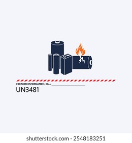 Lithium Battery warning sign. UN3481 logo. High quality black style vector illustrator.
