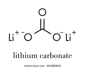 Lithium Carbonate (Li2CO3) Bipolar Disorder Drug Molecule. Skeletal Formula.