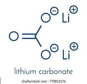 Lithium Carbonate (Li2CO3) Bipolar Disorder Drug Molecule. Skeletal Formula.