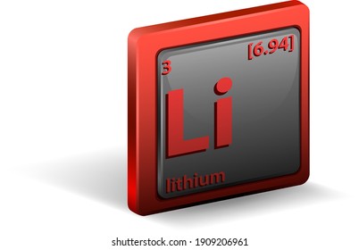 Lithium chemical element. Chemical symbol with atomic number and atomic mass illustration