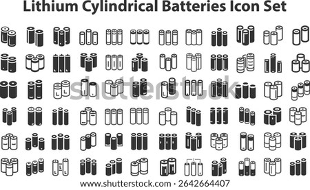 Lithium cylindrical batteries Icon Set.eps. collection, sketches, logo illustrations, web symbols, outline style pictograms package isolated on white background. Vector graphics. stock illustration