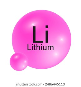 Lithium element symbol. Pink glossy spheres. Chemistry concept. Vector illustration. Scientific graphic.