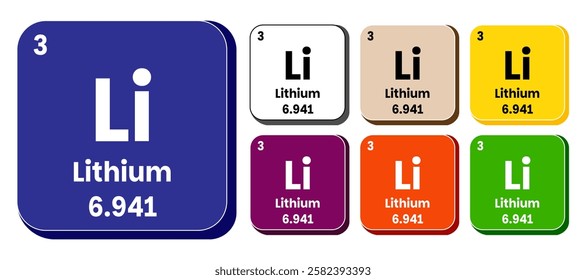 Lithium element vector icon set, periodic table element. Vector illustration EPS 10 File. Isolated on white background.