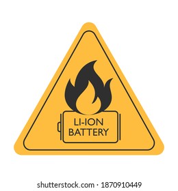 Lithium Ion battery caution sign. Flat style. Isolated.