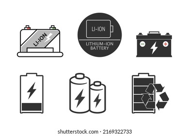 Lithium Ion Battery icon set. Flat style illustration.