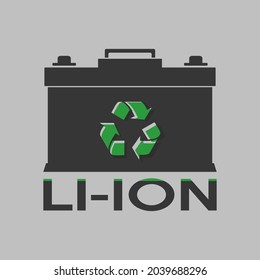 Lithium Ion Battery With Recycle Symbol On It. Flat Style Illustration. Isolated. 