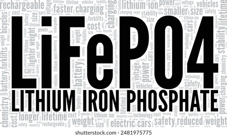 Lithium Iron Phosphate LiFePO4 word cloud conceptual design isolated on white background.