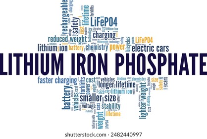 Lithium Iron Phosphate LiFePO4 word cloud conceptual design isolated on white background.