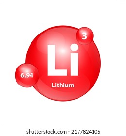 Lithium (Li) icon structure chemical element round shape circle red easily.  Chemical element of periodic table Sign with atomic number. Study in science for education. 3D Illustration vector.