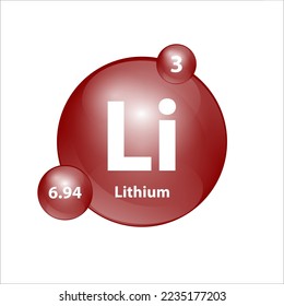 Lithium (Li) Icon structure chemical element round shape circle brown easily. 3D Illustration vector. Chemical element of periodic table Sign with atomic number. Study in science for education. 