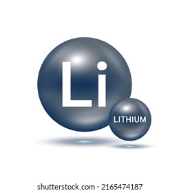 Lithium molecule models black. Ecology and biochemistry concept. Isolated spheres on white background. 3D Vector Illustration.