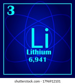 Lithium simple style tile icon. Chemical element of periodic table. Atom on a blue background