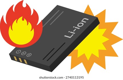 Lithium-ion battery malfunction and ignition Vector illustration