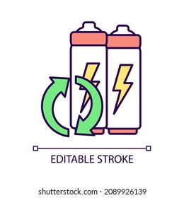 Lithium-ion battery recycling RGB color icon. Electronic waste disposal. Discharged accumulator reuse. Environment protection. Isolated vector illustration. Simple filled line drawing