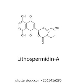 Lithospermidin-A skeletal structure diagram.Naphthoquinone compound molecule scientific illustration.