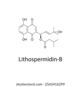 Lithospermidin-B skeletal structure diagram.Naphthoquinone compound molecule scientific illustration.